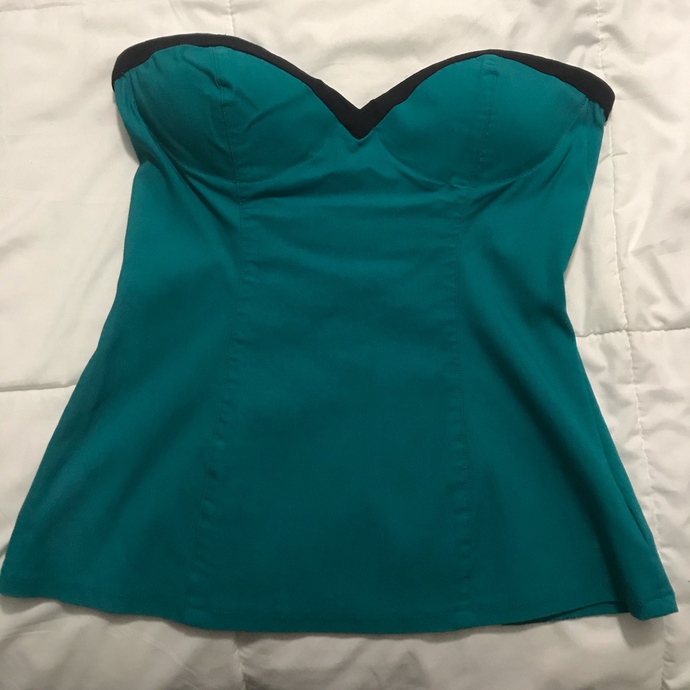 G by Guess Teal Strapless Corset Style Top